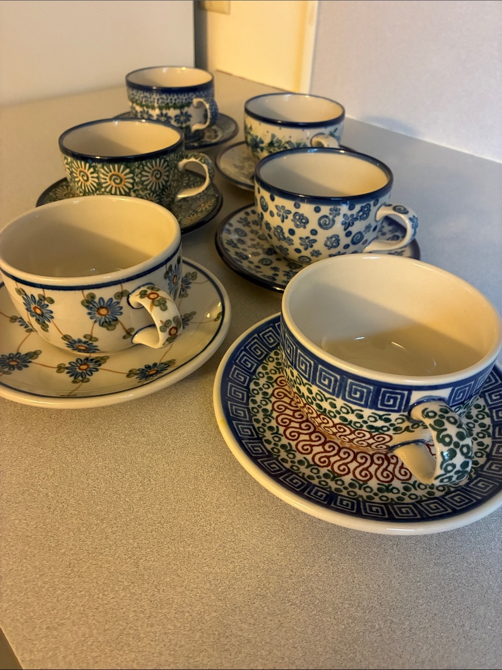 Boleslawiec Polish pottery Ceramic Tea Cups & Saucers - Set of 6